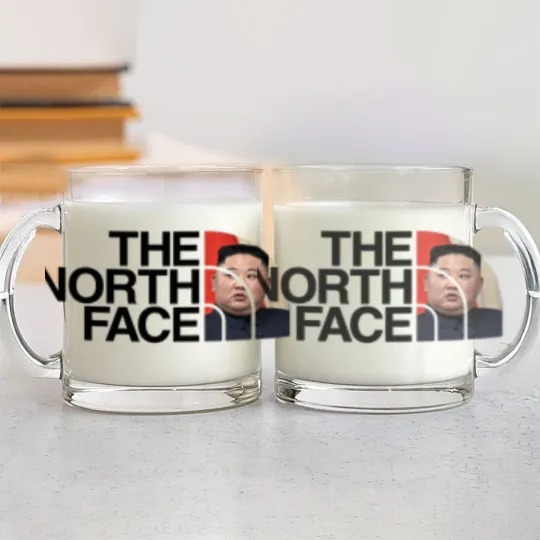 Discover North Face Hijacked Unisex Glass Mugs, Kim Jong Un Parody Glass Mugs, Funny Gift, Black Humor, Memes, meme Glass Mugs