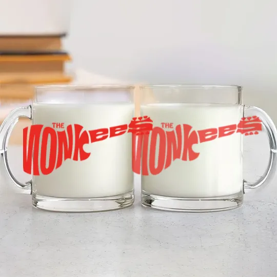 Discover The Monkees Classic Red Guitar Logo White Glass Mugs
