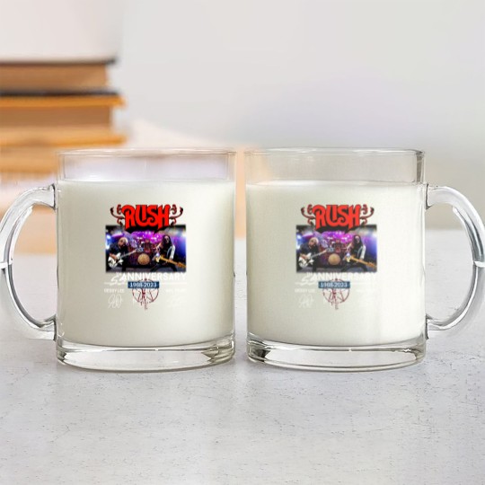 Discover New 55 Years RUSH Band 1968-2023 Signatures Glass Mugs