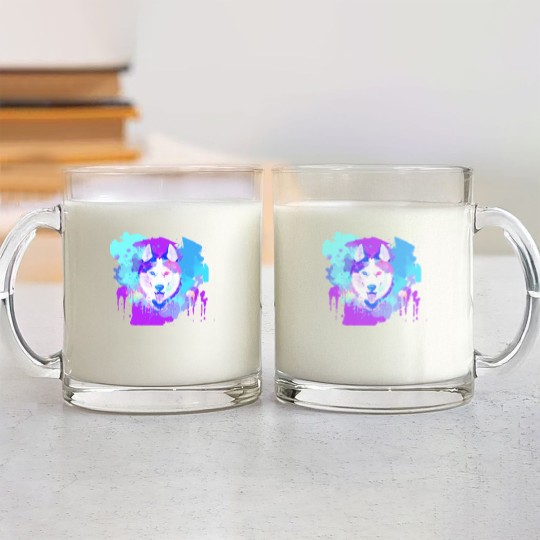 Discover Husky Artwork Husky Dog Watercolor, Husky Artwork, Husky apparel, Colorful Husky Glass Mugs