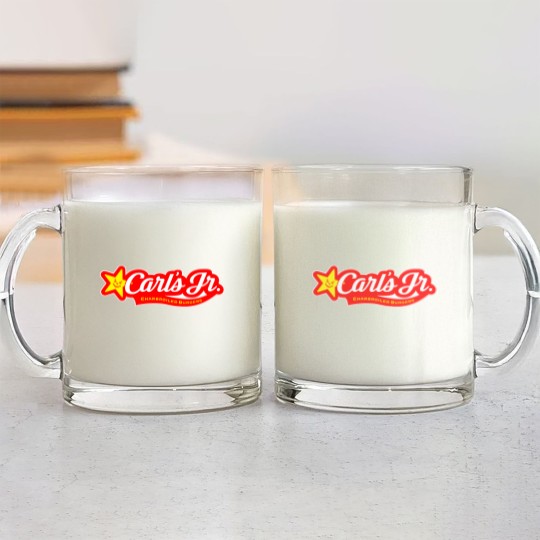 Discover carl's jr burger logo Glass Mugs