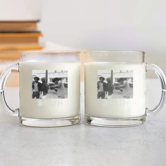 Discover Death - proto-punk band from Detroit White Letters Logo Glass Mugs