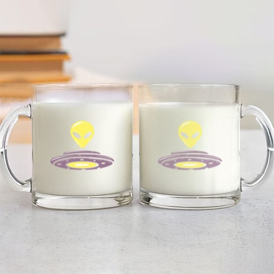 Discover Alien UFO motif alien head saucer design Glass Mugs