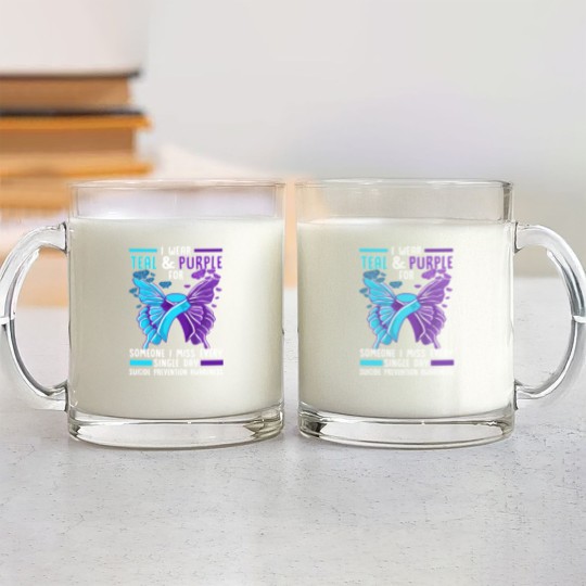 Discover Teal And Purple Ribbon Suicide Prevention Awarenes Glass Mugs