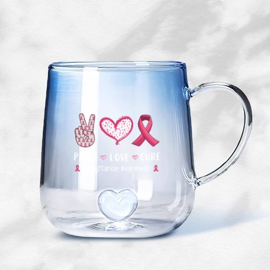 Discover Peace Love Cure Breast Cancer Awareness Gradient Glass Mugs