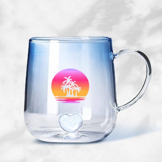 Discover Retro Sunset Retrowave Lake Sunsetby retrohub Gradient Glass Mugs