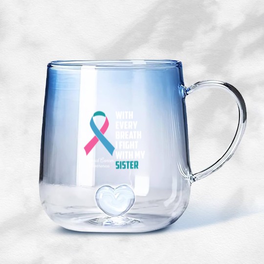 Discover Sister Thyroid Cancer Awareness Blue Pink Teal Rib Gradient Glass Mugs