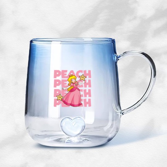 Discover Princess Peach Gradient Glass Mugs,Princess Peach Love Heart Gradient Glass Mugs