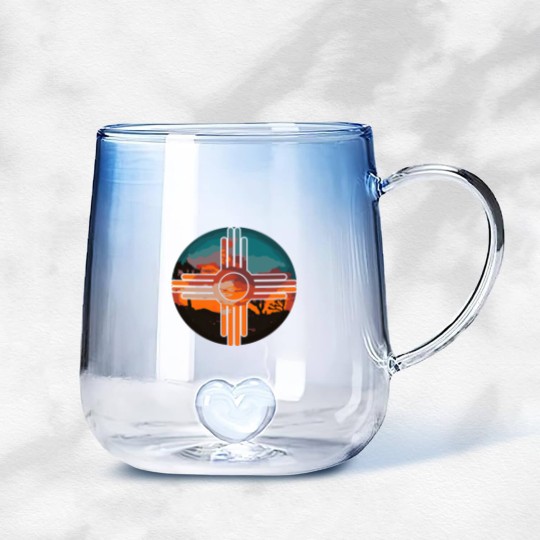 Discover New Mexico Zia Symbol And Landscape Art Gradient Glass Mugs Gradient Glass Mugs