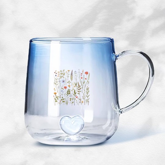 Discover Dried Wildflowers Gradient Glass Mugs Boho Style Pressed Wild Flower Gradient Glass Mugs