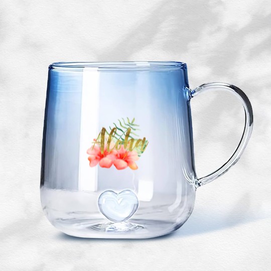 Discover Tropical Leaves Hibiscus Floral Watercolor Aloha Gradient Glass Mugs