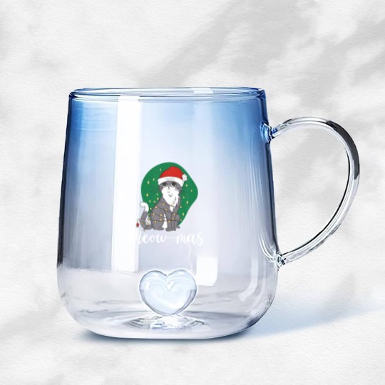 Discover Meow-Mas Cat Christmas Kitten Animal Christmas Tre Gradient Glass Mugs