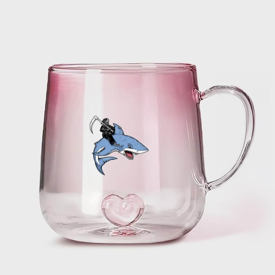 Discover Grim reaper rides a shark Gradient Glass Mugs