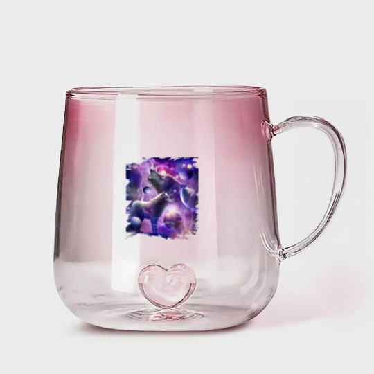 Discover Cosmic Wolf Howling At Moon In SpaceT Gradient Glass Mugs