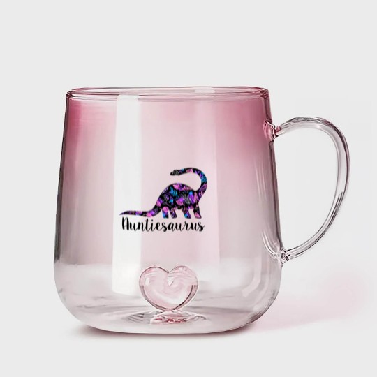Discover Womens Auntiesaurus Gradient Glass Mugs Funny Kids Gift for Aunt Cute Graphic Dinosaur Top