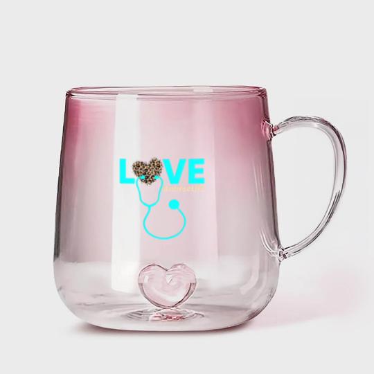 Discover Nurse Life RN LPN CNA Healthcare Cheetah Heart Gradient Glass Mugs