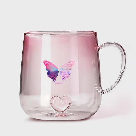 Discover Christian Bible Verse Proverbs 31:25 Butterfly Gradient Glass Mugs