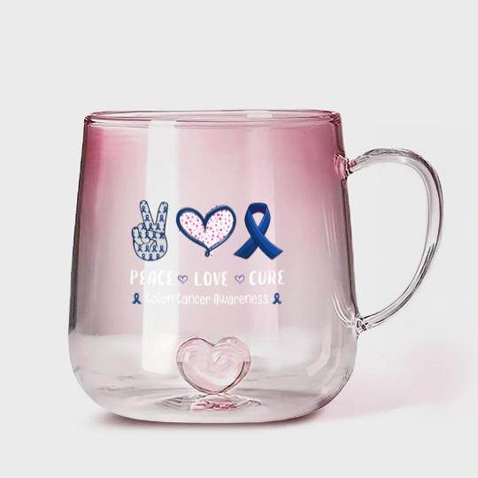 Discover Love Colon Gradient Glass Mugs Peace Love cure Colon cancer awareness