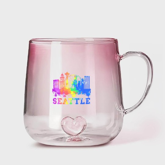 Discover Seattle Gradient Glass Mugs Washington Skyline Watercolor Souvenir