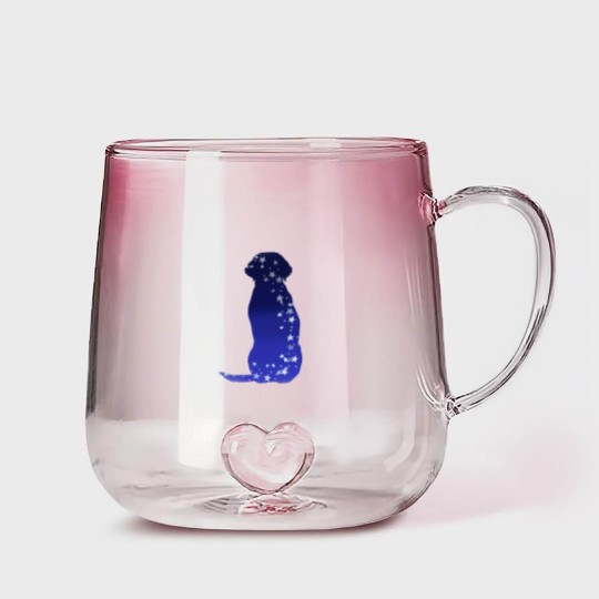 Discover Cosmic dog silhouette in blue with stars Gradient Glass Mugs