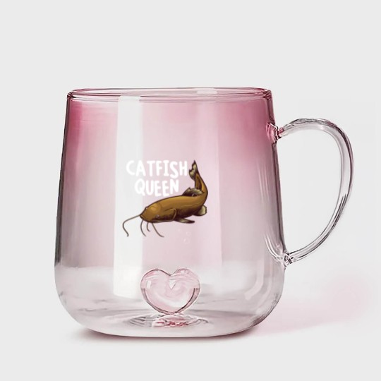 Discover Funny Catfishing Art Women Mom Catfish Queen Fishing Hunters Premium Gradient Glass Mugs