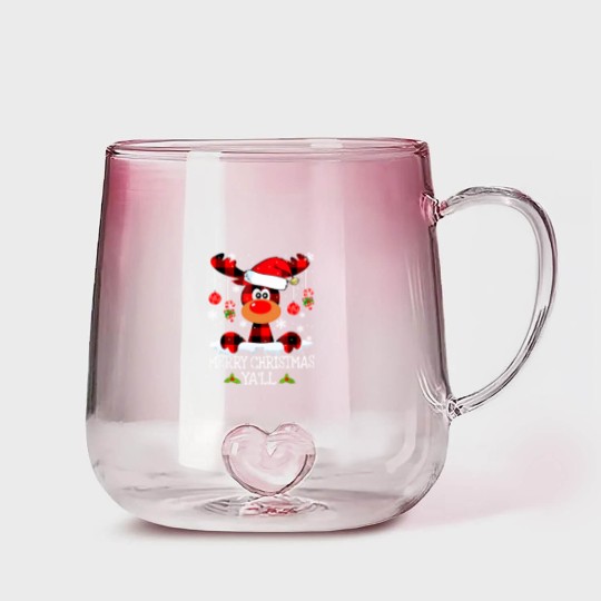 Discover Merry Christmas Ya'll Reindeer Santa Hat Buffalo Red Plaid Gradient Glass Mugs