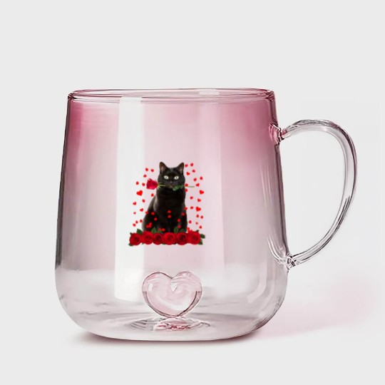Discover Black Cat Valentines Day Teenager Gradient Glass Mugs