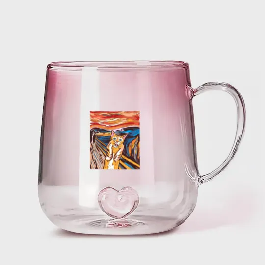 Discover Scream Gradient Glass Mugs Funny Tabby Cat Scream Edvard Munch's Painting The Scream