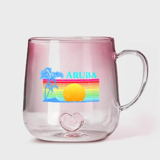 Discover Retro Beach Aruba Sunset - Aruba - Gradient Glass Mugs