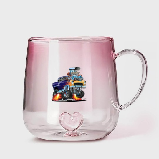 Discover Classic Fifties Hot Rod Muscle Car Cartoon - Car - Gradient Glass Mugs