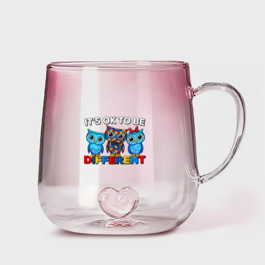 Discover Autism Awareness Cute Owl Animal It's Ok To Be Different Gradient Glass Mugs