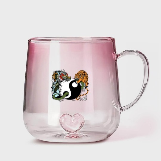 Discover dragon and tiger yin yang symbol Gradient Glass Mugs