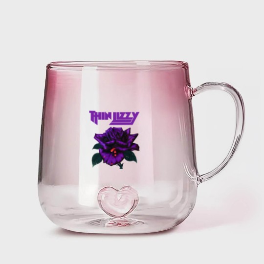 Discover Thin Lizzy Purple Rose Pop Rock Band Black Gradient Glass Mugs