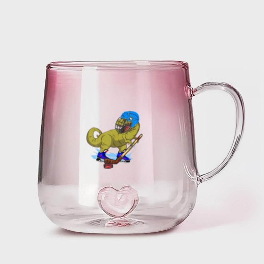 Discover Ice Hockey Dino Hockey Dinosaur Play Ice Hockey Re Gradient Glass Mugs