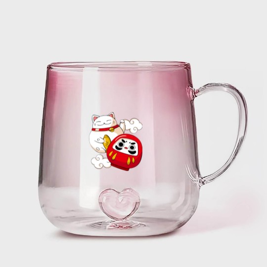 Discover Maneki Neko Lucky Cat Japanese Daruma Doll Kawaii Gradient Glass Mugs