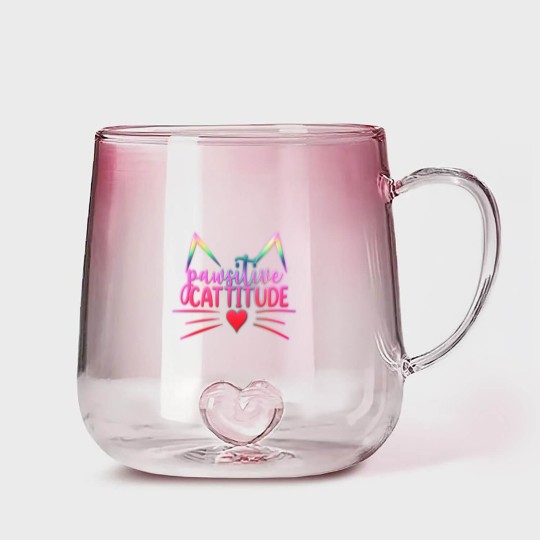 Discover Funny Cat Kitten Pun PAWSITIVE CATITUDE Gradient Glass Mugs