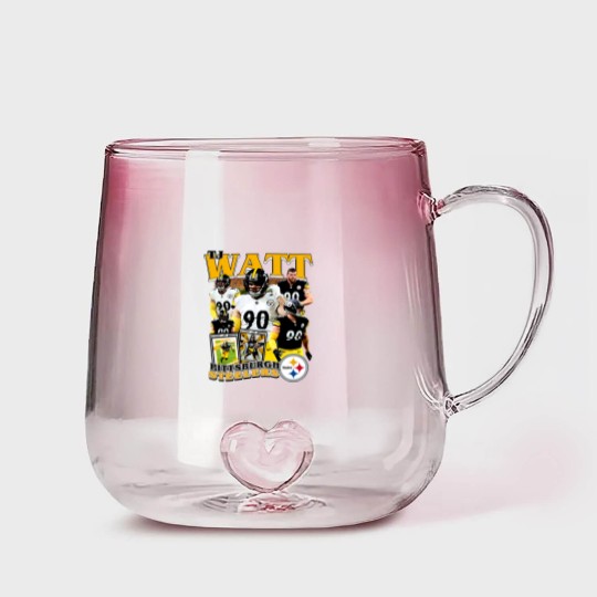 Discover Vintage 90s Graphic Style T. J. Watt Gradient Glass Mugs, Football Gradient Glass Mugs