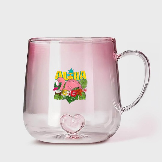 Discover Aloha Hawaii Gradient Glass Mugs Hawaiian Flamingo Kids Teen Gradient Glass Mugs
