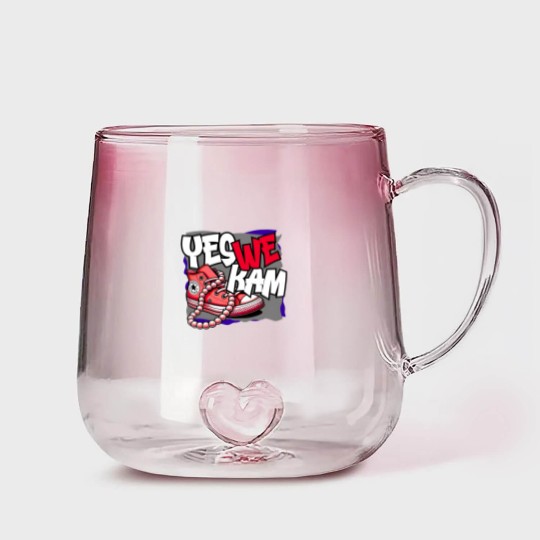 Discover Kamala Harris , Yes We Kam, red white and blue, Gradient Glass Mugs