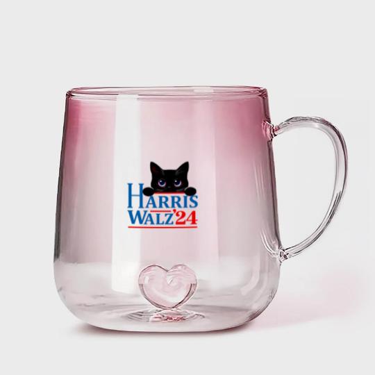 Discover Harris Walz Cat Lady  Harris tim walz Gradient Glass Mugs - 1 Gradient Glass Mugs