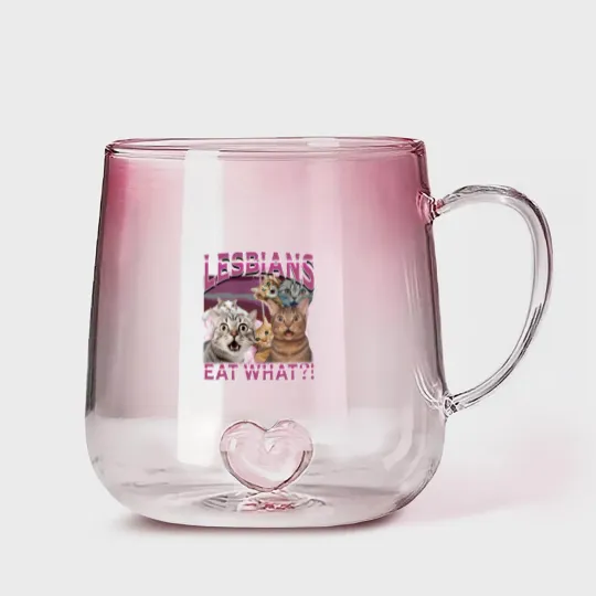 Discover Lesbians Eat What?! Funny Offensive Cat Bootleg Gradient Glass Mugs - Unhinged Gradient Glass Mugs