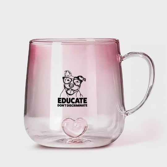 Discover Educate Don't Discriminate Funny Pitbull Gradient Glass Mugs
