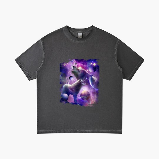 Discover Cosmic Wolf Howling At Moon In SpaceT Gradient T Shirts