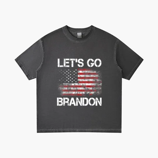 Discover Let's Go Brandon Vintage American Flag Patriotic on back Gradient T Shirts