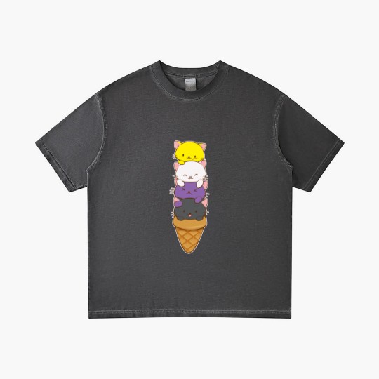 Discover Nonbinary Pride Flag Gradient T Shirts Non-binary Pride Flag Kawaii Cat Ice Cream Cone Nonbinary