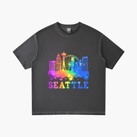 Discover Seattle Gradient T Shirts Washington Skyline Watercolor Souvenir