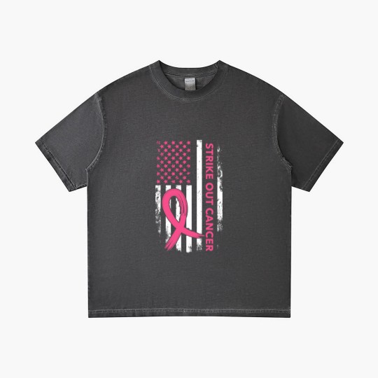 Discover Strike Out Cancer US Flag Gradient T Shirts