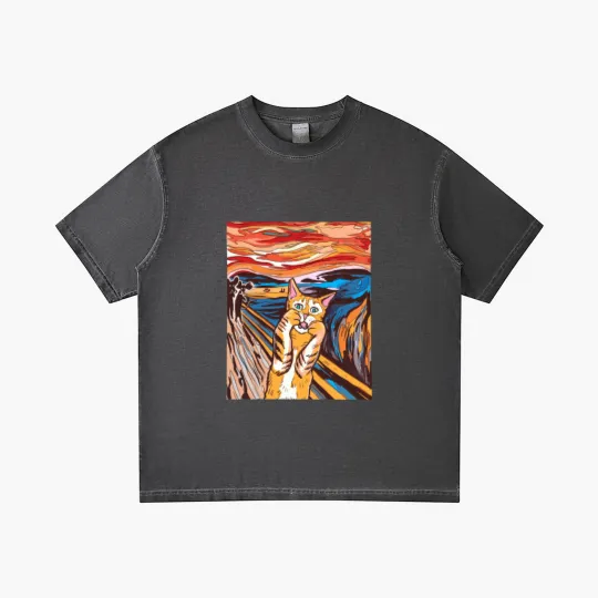 Discover Scream Gradient T Shirts Funny Tabby Cat Scream Edvard Munch's Painting The Scream