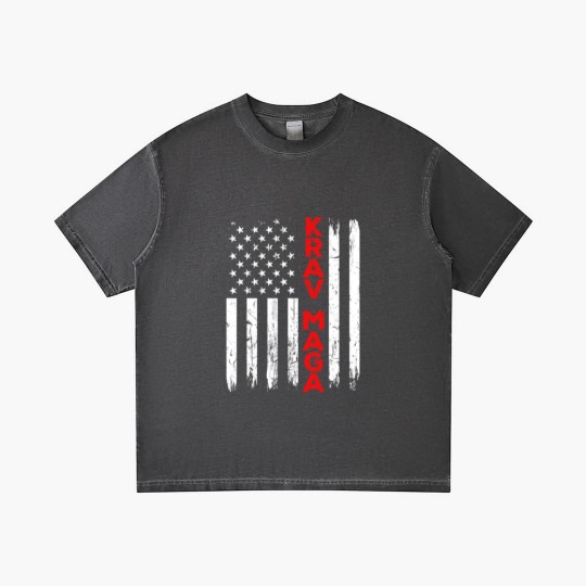 Discover Krav Maga Self Defense USA American Flag Fighter Gradient T Shirts
