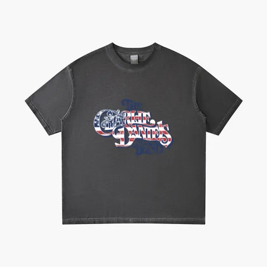 Discover Charlie Daniels Band Men's Gradient T Shirts | American Flag Star Spangled Logo Gray Graphic Gradient T Shirts
